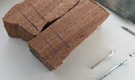 Pencil lines drawn on scrap wood